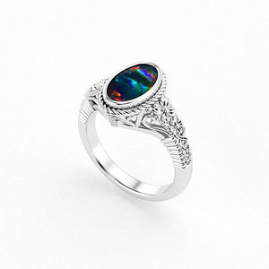In-progress Custom Opal Ring with Floral Engraving