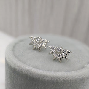 Custom Silver and Diamond Fan Earrings