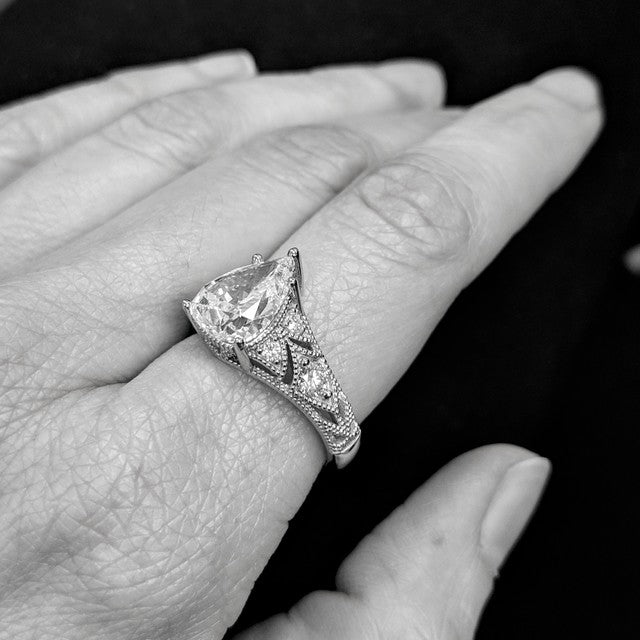 Antique-Inspired Pear Diamond Engagement Ring