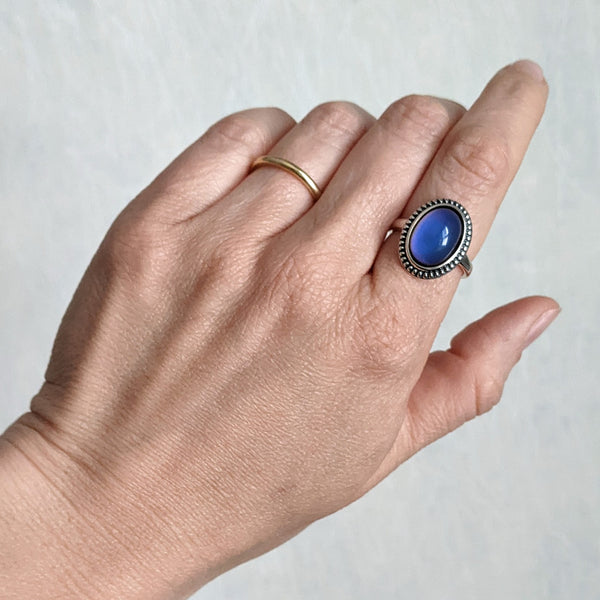 Darkling Halo Oval Moodstone Ring