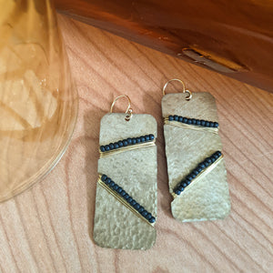Hammered Brass and Black Bead Earrings