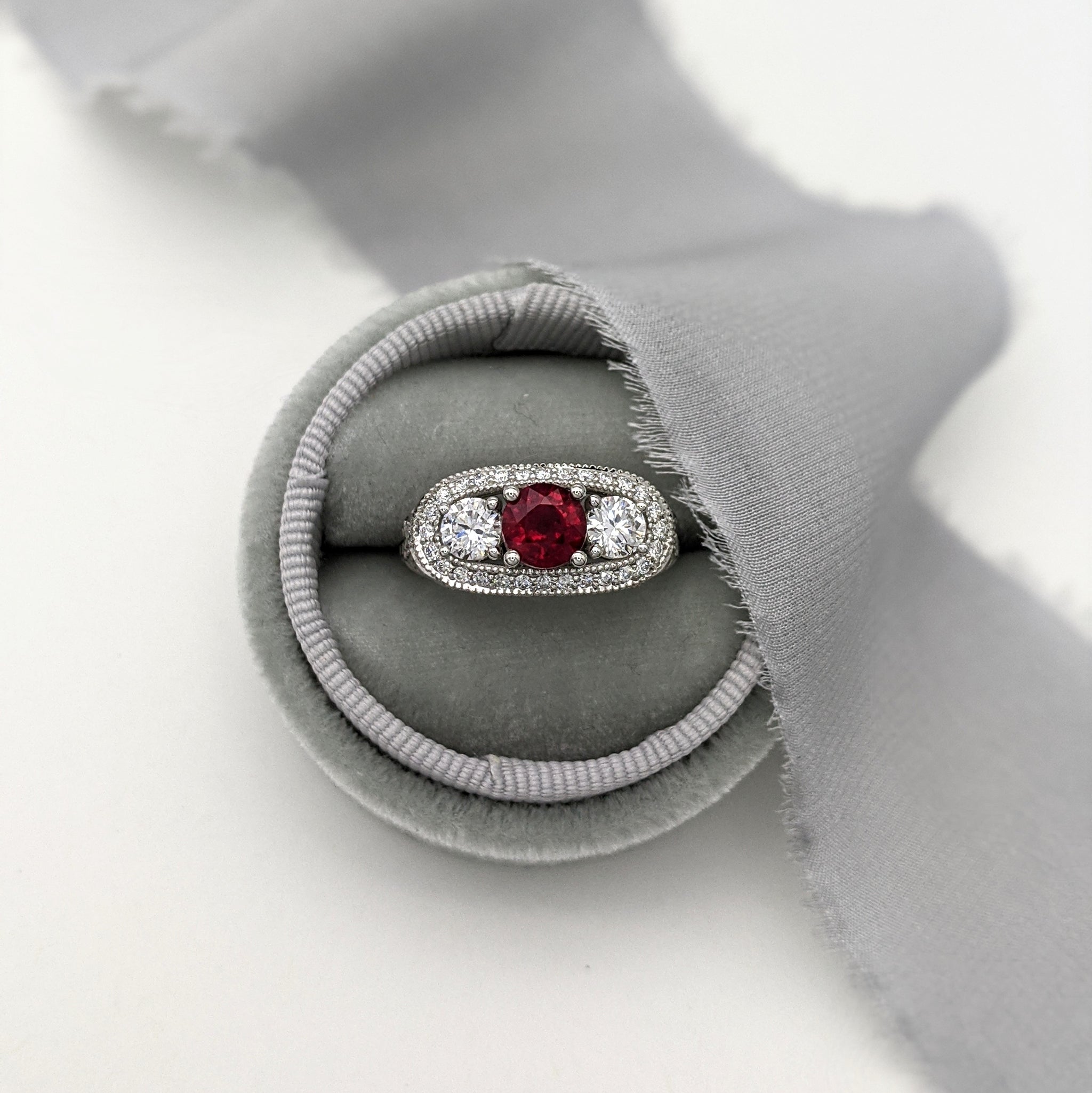 40th Anniversary Ruby Ring with Vintage Inspired Filigree Christine Alaniz Designs
