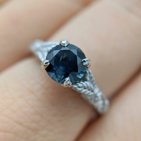 Montana Sapphire Engagement Ring with Leaf Engraving