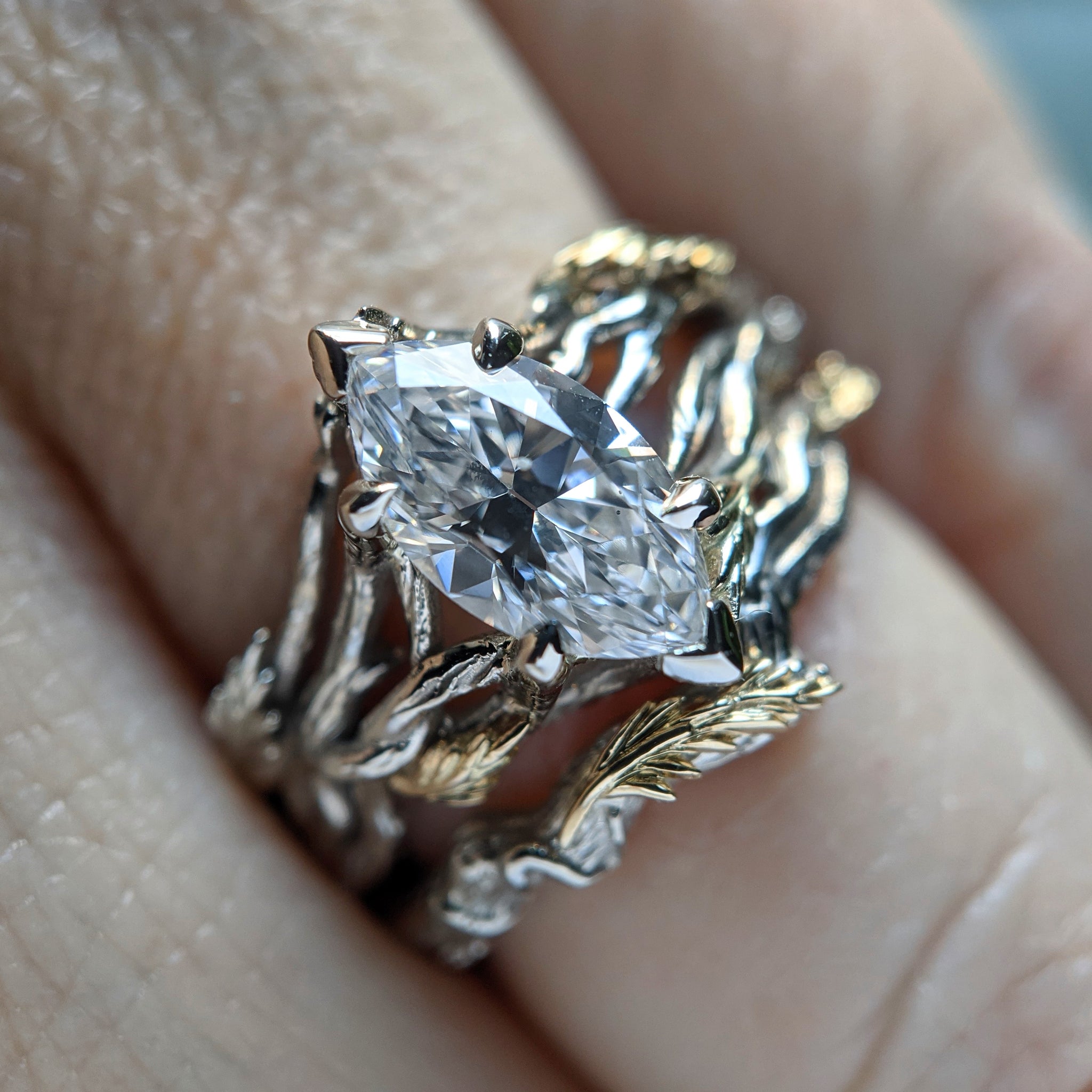 Leaf and Vine Marquise Engagement Ring