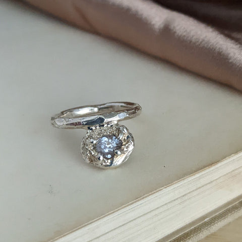 East/West Asymmetrical Raw Sapphire Ring - Size 8.00